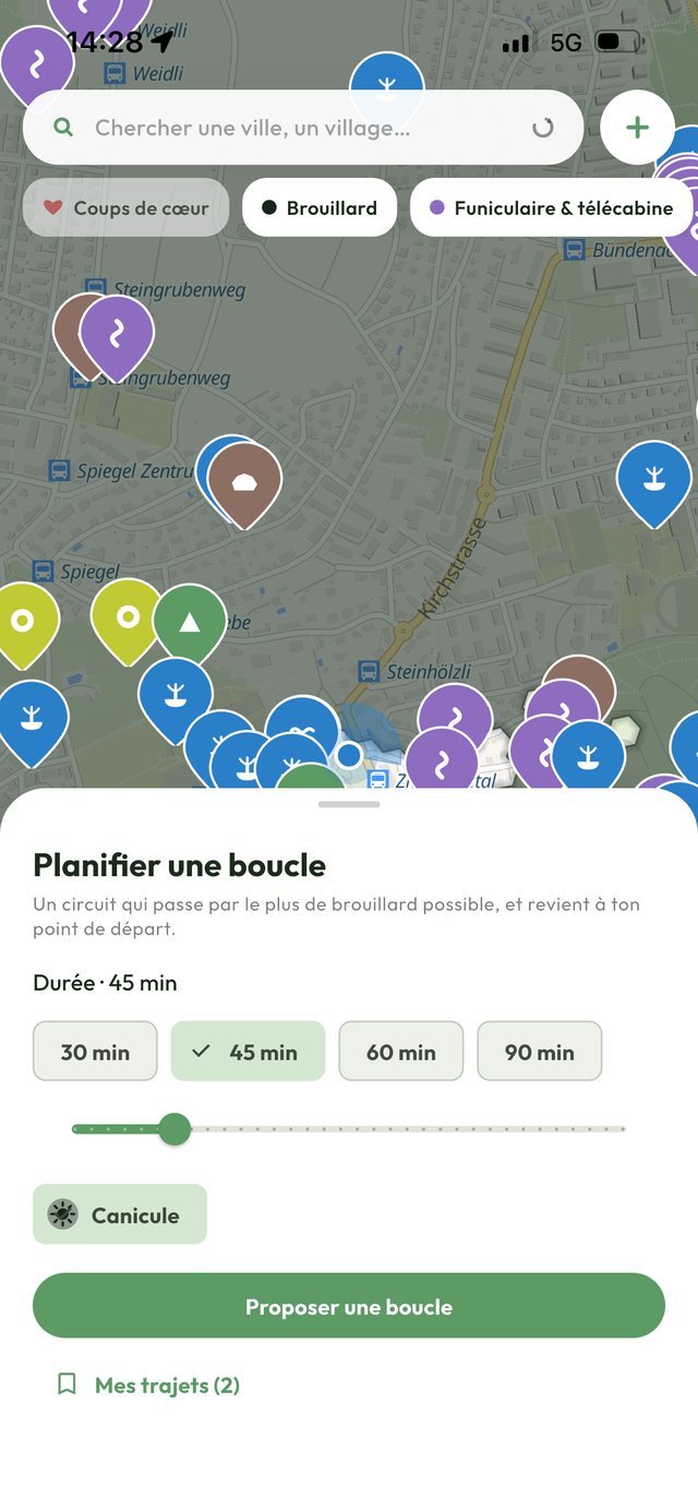 Panneau de planification d'une boucle de 45 minutes